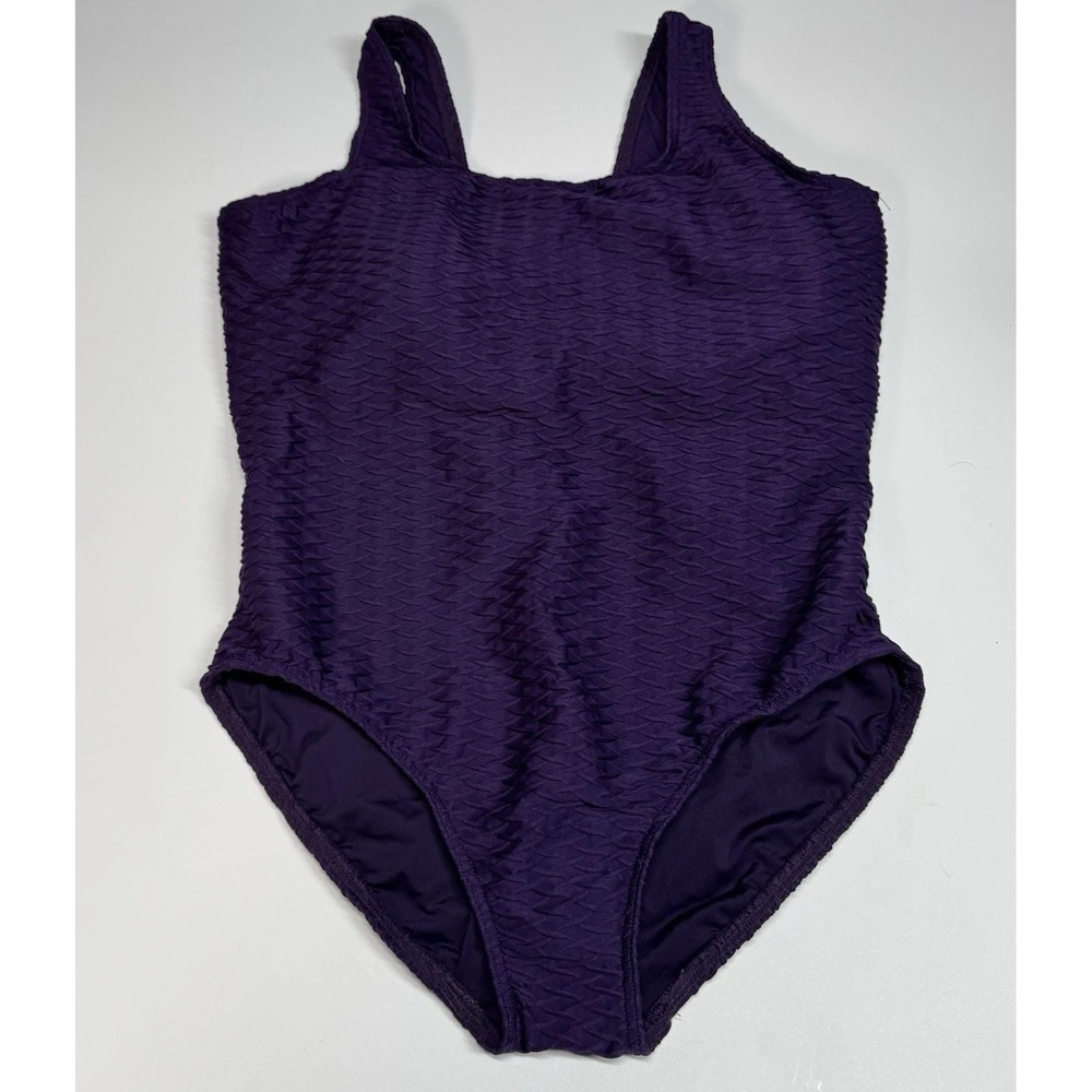 Lands' End Women's Tugless Low Leg Textured One Piece Swimsuit SZ 20W Purple New